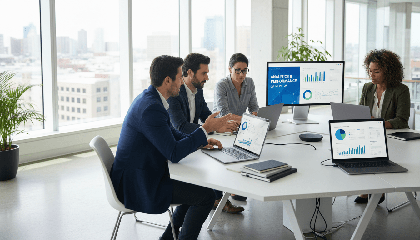 Business development team working on lead generation strategy with data analytics