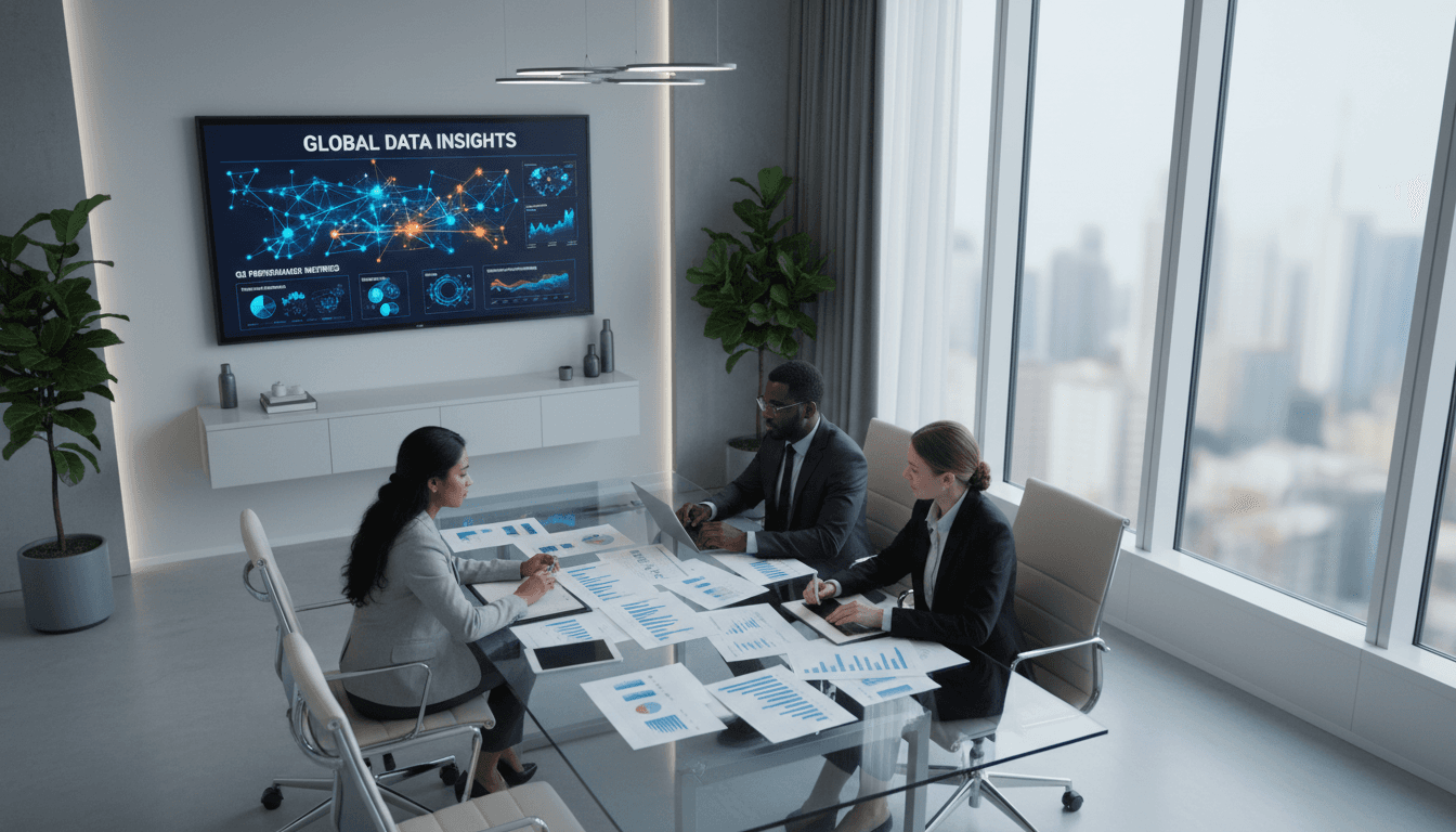 Professional team collaborating on lead generation strategy in modern office environment